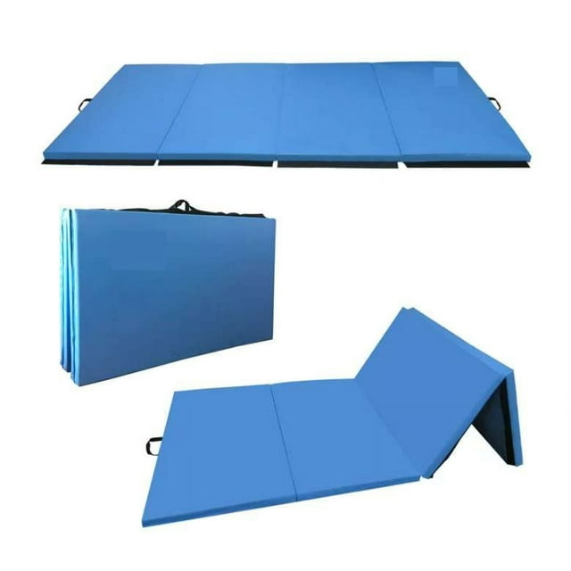 Coinus Sports 4Panel Folding Gymnastics Exercise Mat with Handles, 4' x 10' x 2", Blue
