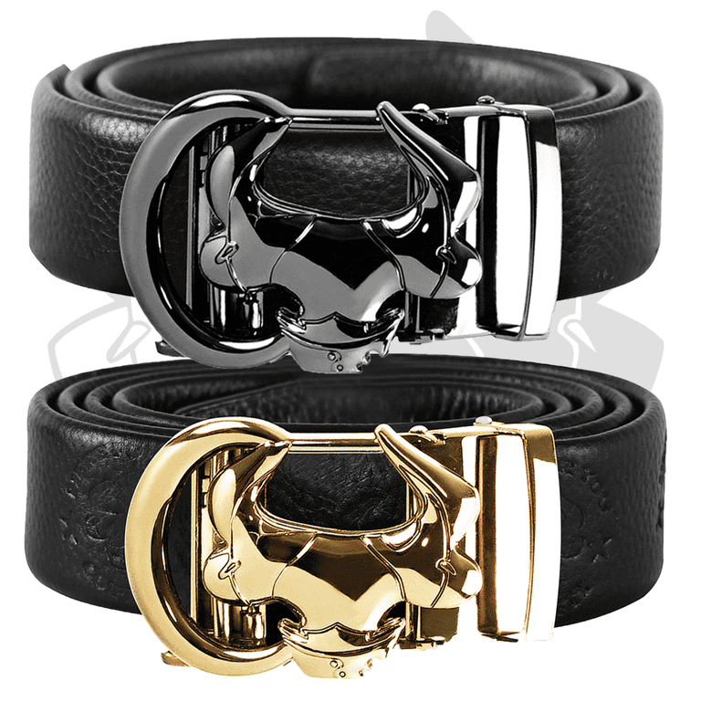 Men's Western Cowboy Belt With Wolf Head Buckle – Ratchet Closure, Genuine Cowhide, Adjustable 110-130cm
