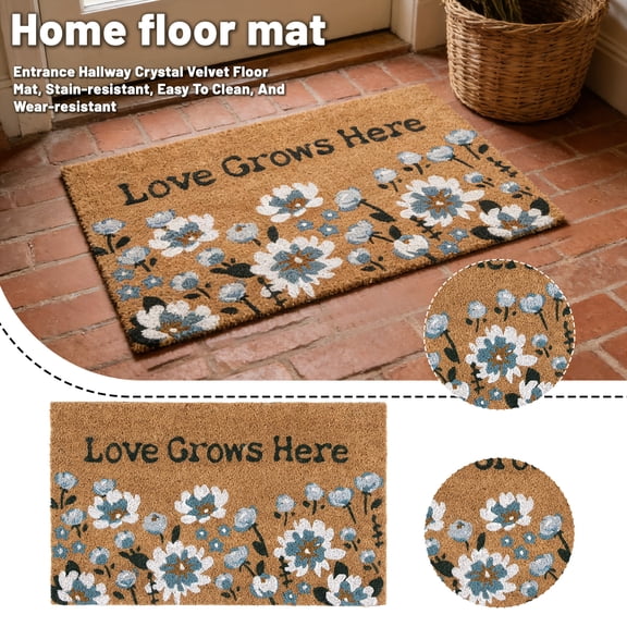 Front Door Welcome Mat, Outdoor Entry Rug, Blue Floral, Stain Resistant, Front Porch, Entry Door Mat, Fiber, 1 Pc