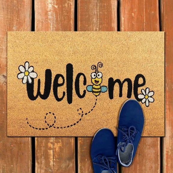 Coir Door Mat with Heavy Duty Backing - Welcome Mats for Entryway, Porch - Anti-Slip PVC & Coconut Fiber Surface - Natural Home Accessories, Minimalist Original Design