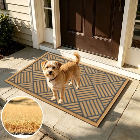 Coir Door Mat Heavy Duty Non Rubber Backing for Front Door, High Traffic Entrance Rug Traps Dirt, Weather Resistant Outdoor Coco Fiber Doormat