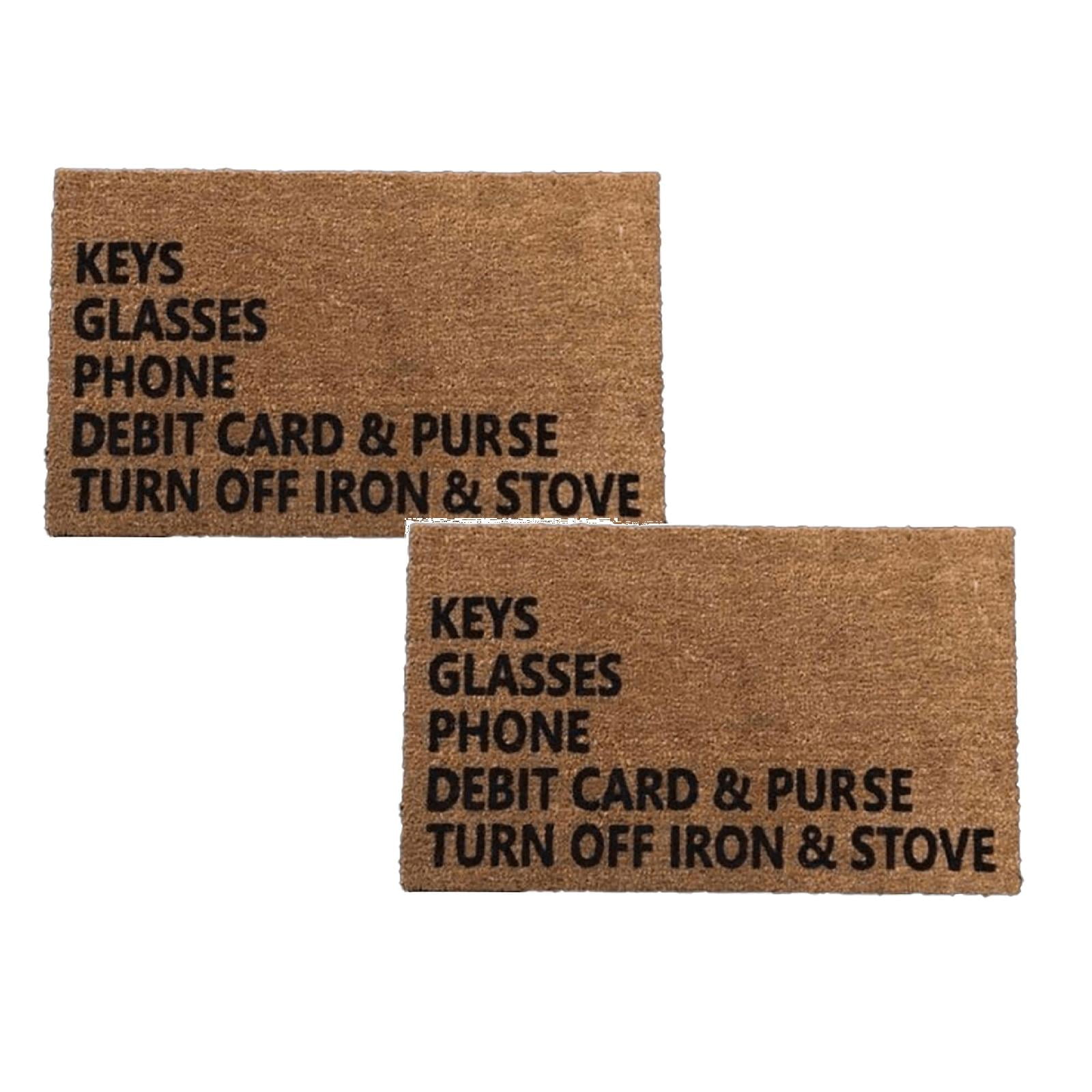 Coir Door Mat,Keys Glasses Phone Debit Card Purse Stove Funny Doormat