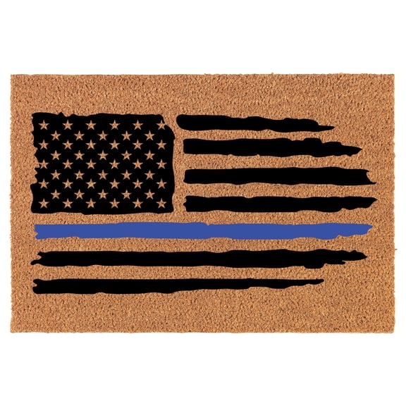 Coir Doormat Front Door Mat New Home Closing Housewarming Gift American Flag Blue Police (24" x 16" Small)