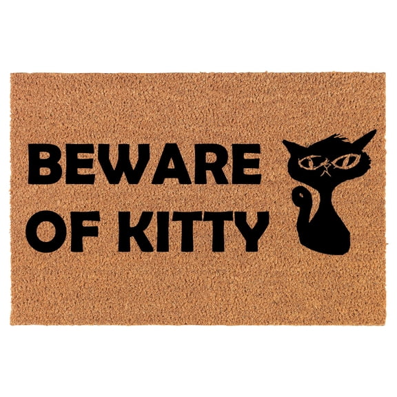 Coir Doormat Front Door Mat New Home Closing Housewarming Gift Beware of Kitty Cat Funny (24" x 16" Small)