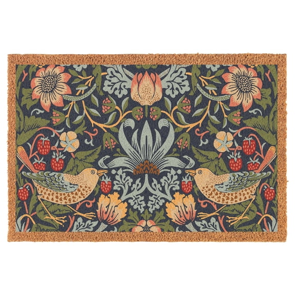 Coir Doormat Front Door Mat New Home Closing Housewarming Gift Blue Strawberry Birds Floral Flowers (30" x 18" Standard)