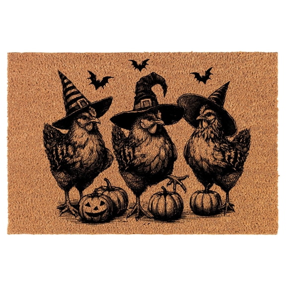 Coir Doormat Front Door Mat New Home Closing Housewarming Gift Chicken Witches Halloween (24" x 16" Small)
