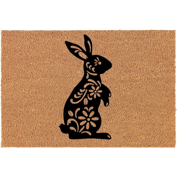 Coir Doormat Front Door Mat New Home Closing Housewarming Gift Fancy Bunny Rabbit (30" x 18" Standard)