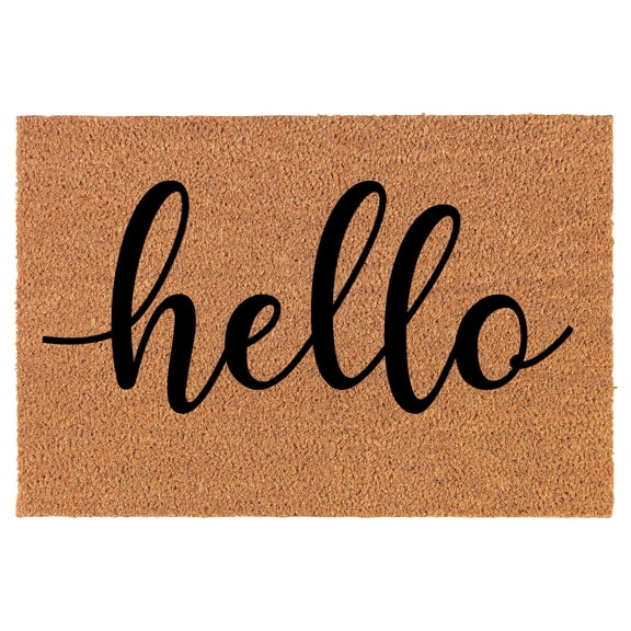 Coir Doormat Front Door Mat New Home Closing Housewarming Gift Hello Script (24" x 16" Small)