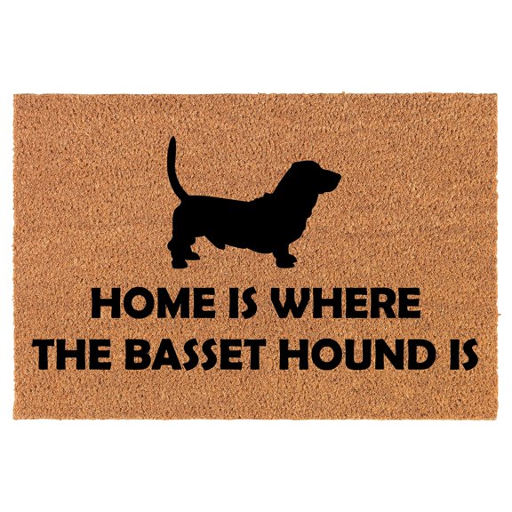 Coir Doormat Front Door Mat New Home Closing Housewarming Gift Home is Where The Basset Hound is (30" x 18" Standard)