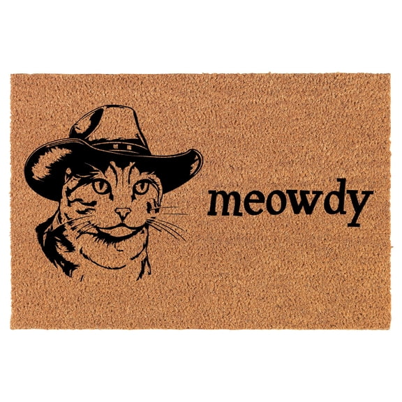 Coir Doormat Front Door Mat New Home Closing Housewarming Gift Meowdy Cat Funny Howdy Country Cowboy Cat (24" x 16" Small)