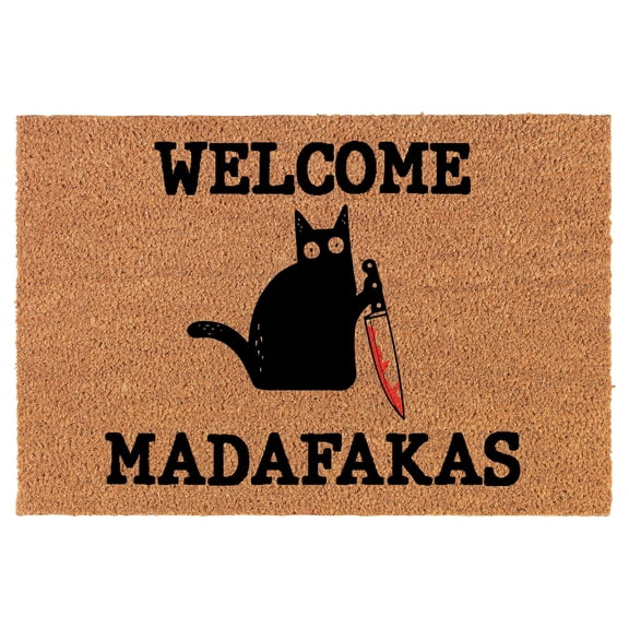Coir Doormat Front Door Mat New Home Closing Housewarming Gift Welcome Madafakas Funny Cat (24" x 16" Small)