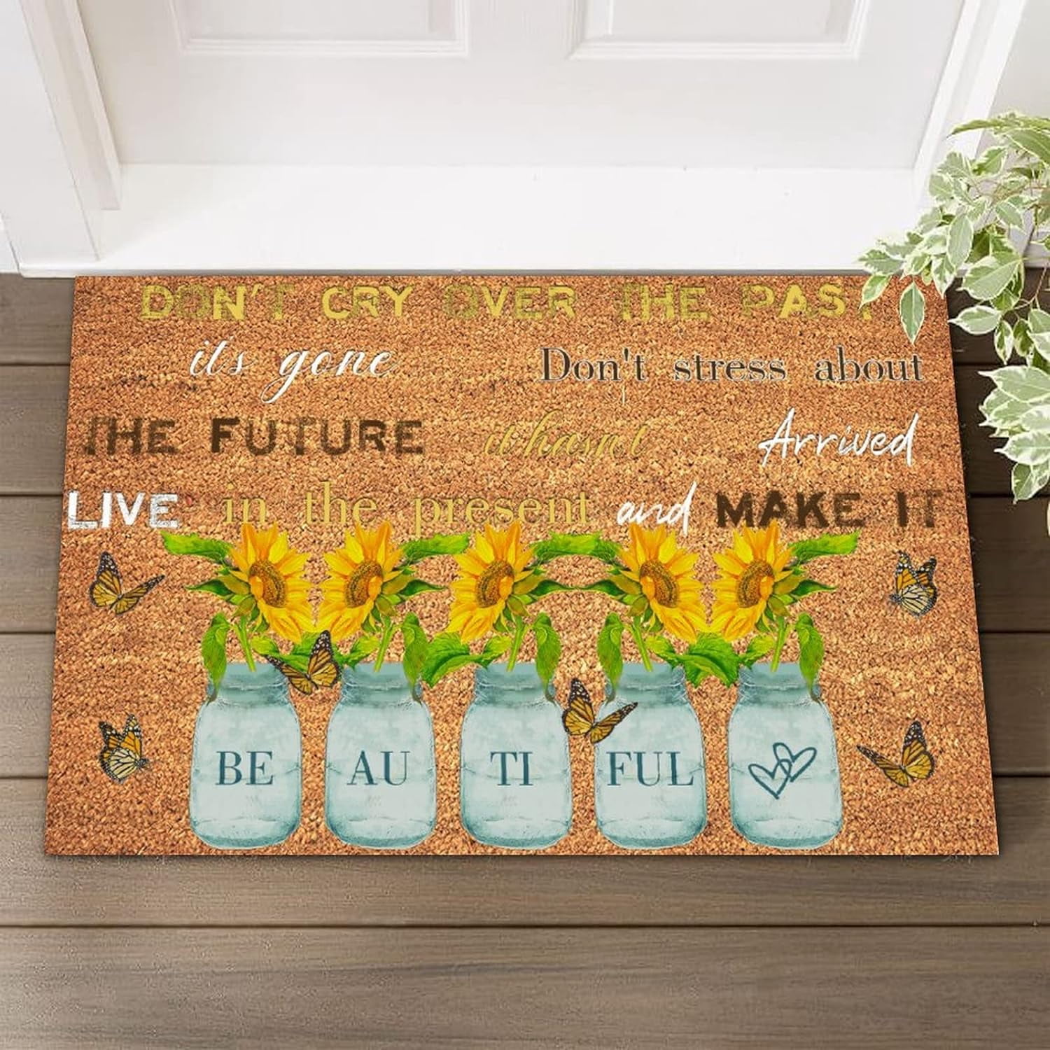 Coir Doormat NonSlip Rug Don't Cry Over The Past Motivational Positive