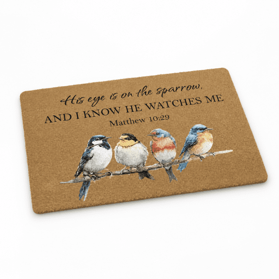 Coir Welcome Doormat with Bird Scripture Verse, Color-1, 17x30 Inches for Front Entrances