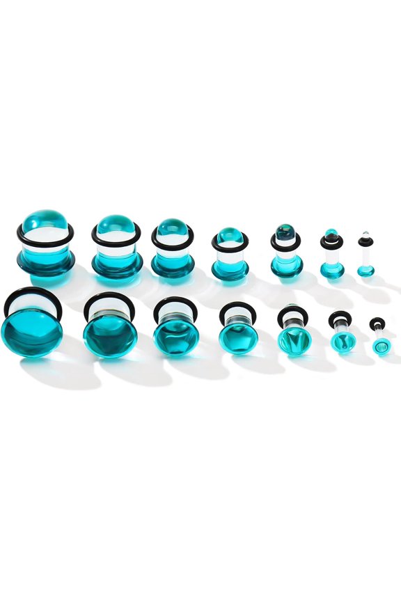 14PCS Glass Ear Gauges Stretching Kit 2MM-14MM Short Taper Expander Glass Stretching Plugs for Ears Crazy Domed Body Piercing Jewelry Set