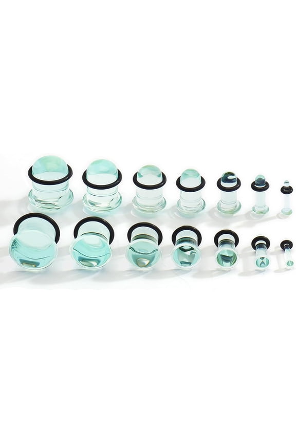 14PCS Glass Ear Gauges Stretching Kit 2MM-14MM Short Taper Expander Glass Stretching Plugs for Ears Crazy Domed Body Piercing Jewelry Set