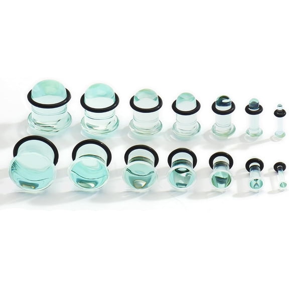 Coiris 14PCS Glass Ear Gauges Stretching Kit 2MM-14MM Short Taper Expander Glass Stretching Plugs for Ears Crazy Domed Body Piercing Jewelry Set