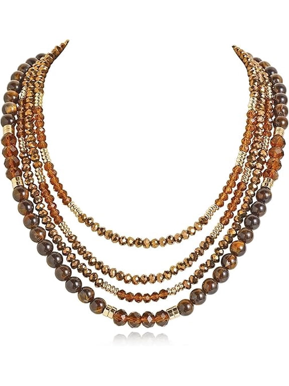 4 Layer Chunky Beaded Necklaces for Women Boho Statement Necklace Colorful Acrylic Bead Choker Multi Strand Layered Collar Jewelry for Vacation Party Daily Wear