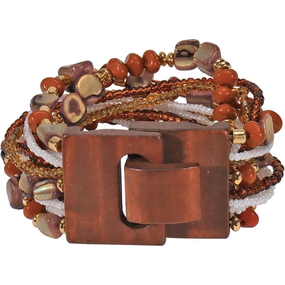 Coiris Boho Bangle Bracelets for Women Wooden Beaded Bracelets Chunky Bohemian Beach Bracelets Jewelry for Women