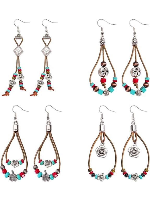 Boho Earrings For Women Handmade Nature Stone Flower Beads Dangle Earrings Western Jewelry Accessories
