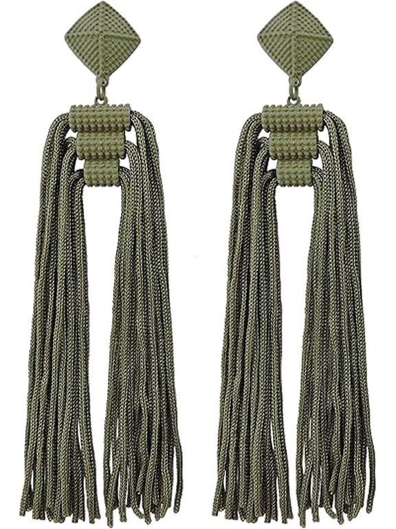 Boho Tassel Earrings for Women Army Green Olive Drop Western Dangle Country Earrings Summer Beach Long Tassels Earrings for Women (ER1141-Army Green)