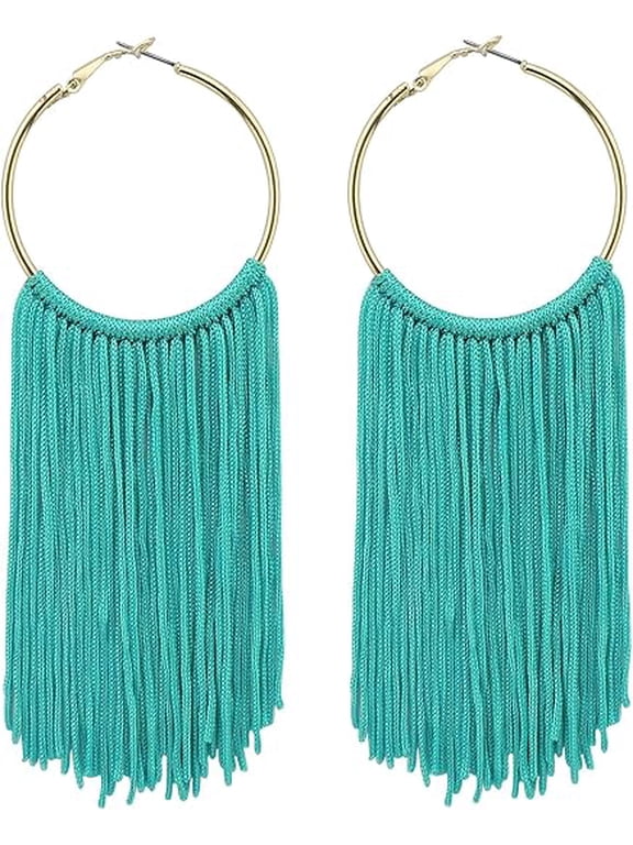 Boho Tassel Earrings for Women Bohemian Hoop Drop Tassels Western Earrings Dangle Country Earrings Summer Beach Long Tassels Earrings for Women