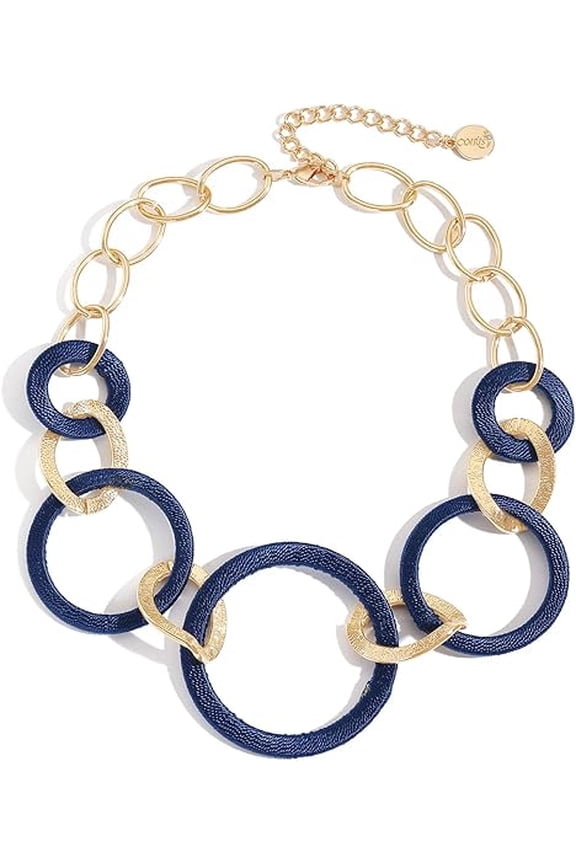 Chunky Necklace For Women Blue Large Collar Statement Necklace Handmade Cotton Thread Winding Round Buckle Chain Jewelry Gift For Her