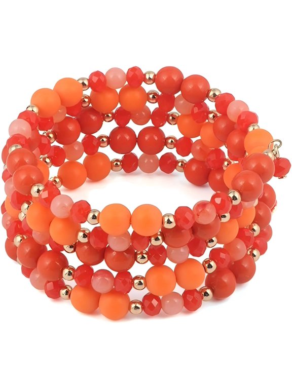 Multi Layers Statement Yellow Beaded Bracelet Adjustable Strand Bangle Bracelet for Women (BR1202-Orange)