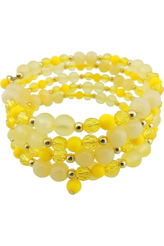 Multi Layers Statement Yellow Beaded Bracelet Adjustable Strand Bangle Bracelet for Women (BR1202)