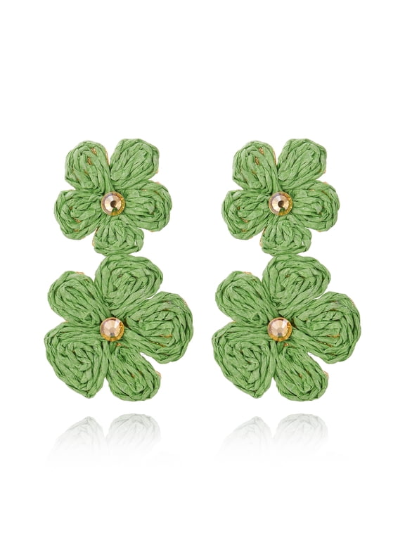 Raffia Flower Earrings for Women Boho Statement Fun Dangle Earrings