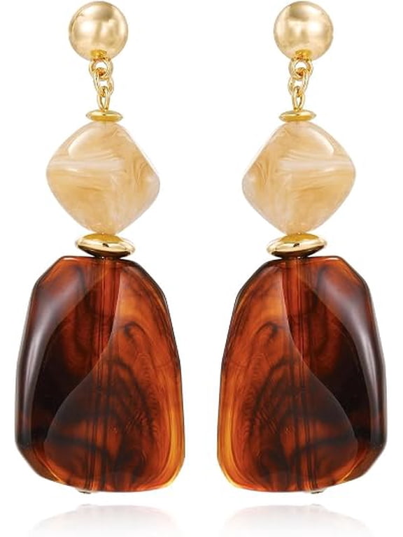 Statement Earrings for Women Chunky Acrylic Resin Dangle Stud Earrings Vintage Geometric Irregular Beaded Drop Earring for Daily Wear and Party Jewelry Gift