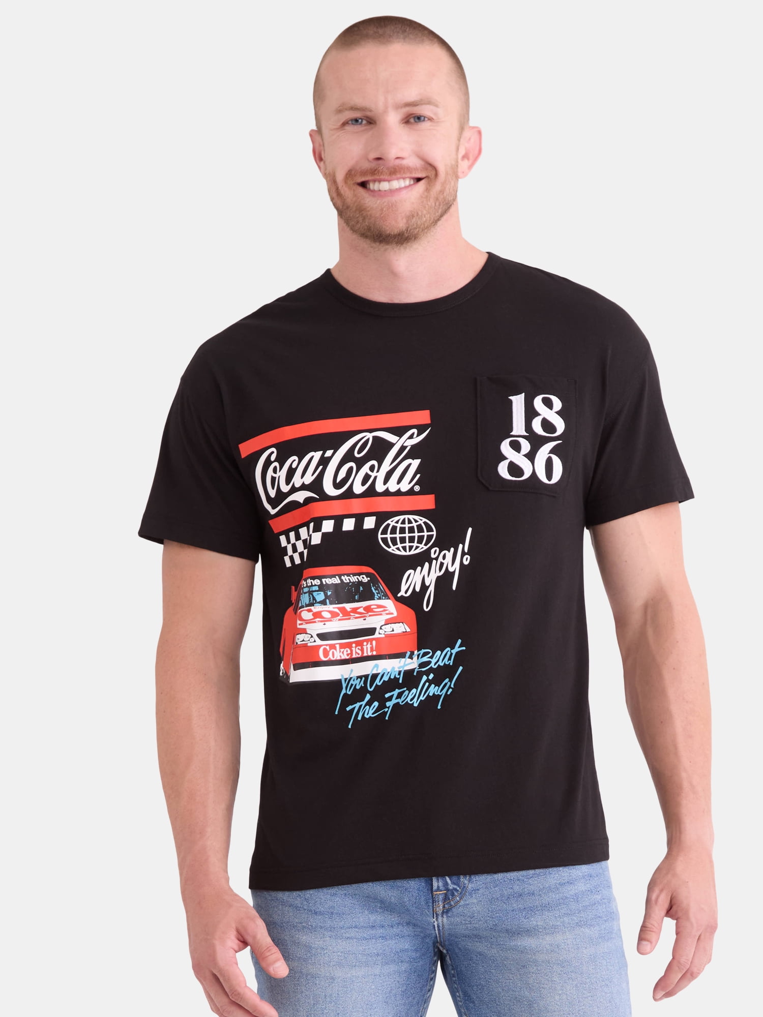 Coca-Cola Racing Men's and Big Men's Front Back Graphic Pocket Tee, Sizes S-3XL