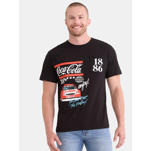 Coca-Cola Racing Men's and Big Men's Front Back Graphic Pocket Tee, Sizes S-3XL