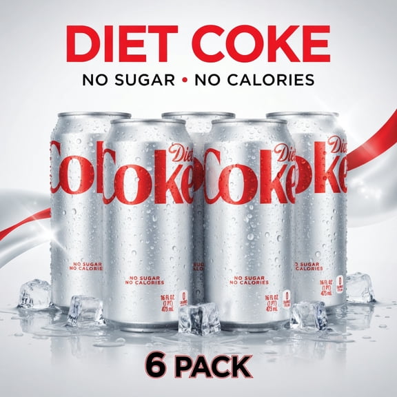 Coke Diet Cola Soft Drink, 16 fl oz Cans, Pack of 6  Sugar-Free Classic Refreshment