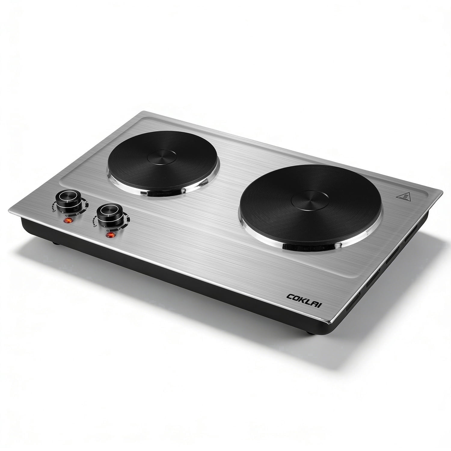 Coklai 1800W Portable Double Burner Hot Plate, Stainless Steel Countertop Electric Cooktop with Dual Cast Iron Heating Plates, Easy to Clean, 24-month warranty