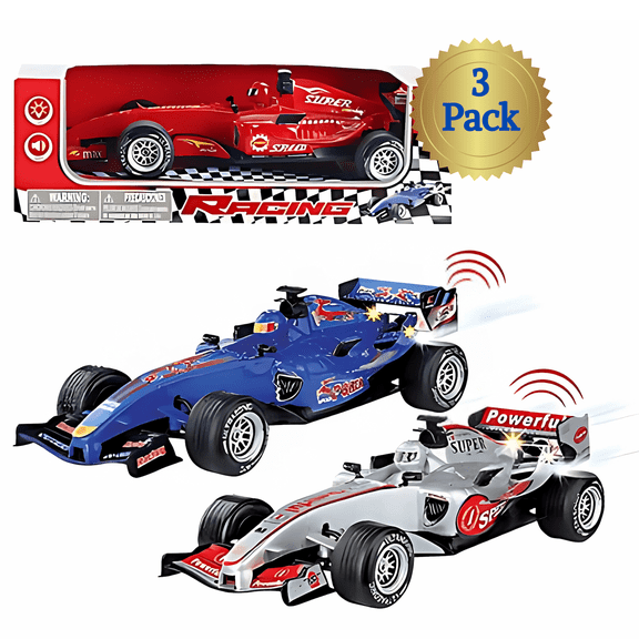 Cokos Friction Racing Toy Car Set with Lights and Sounds, 3-Pack