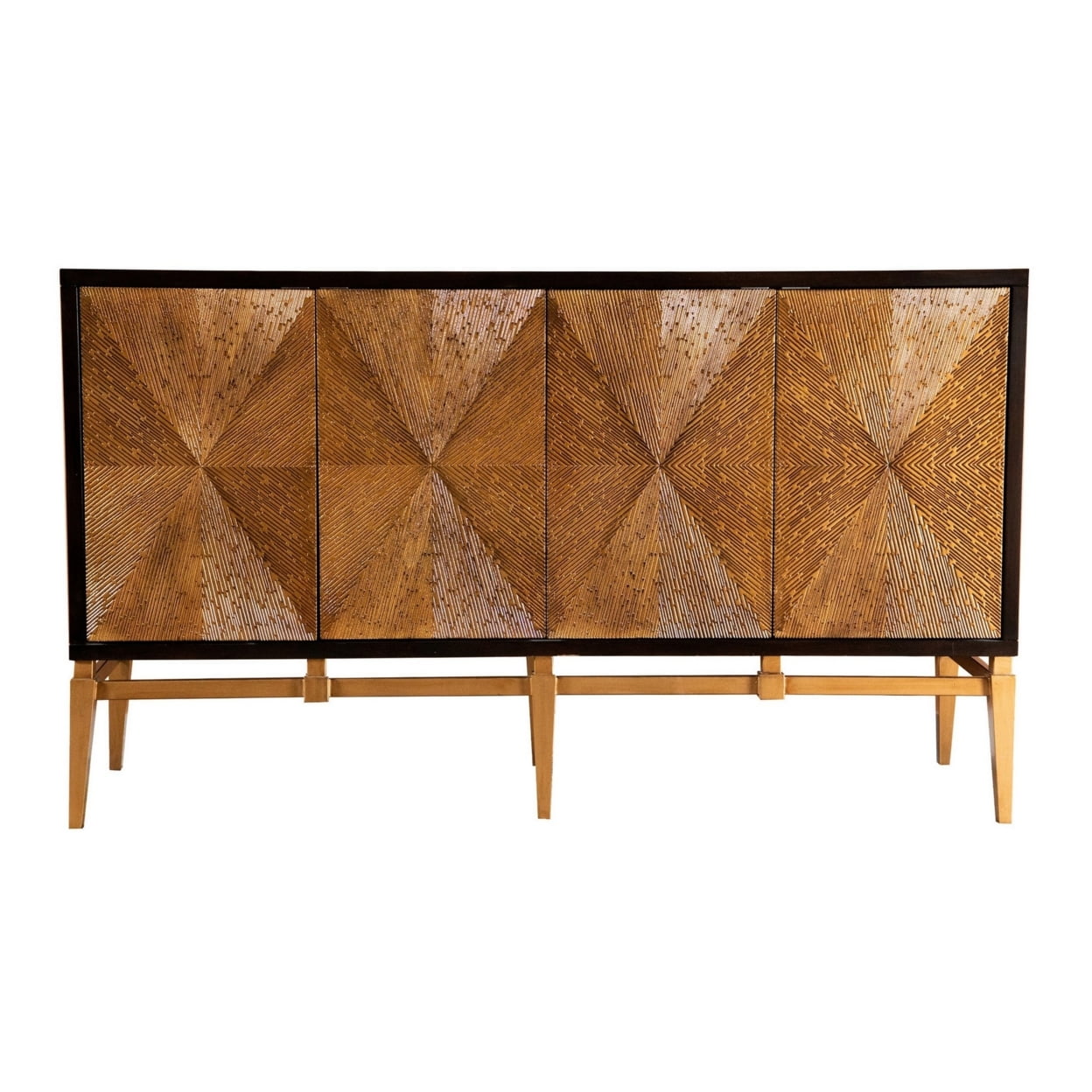 Col 60 Inch Brown and Black 4 Door Sideboard Cabinet with Gold Legs