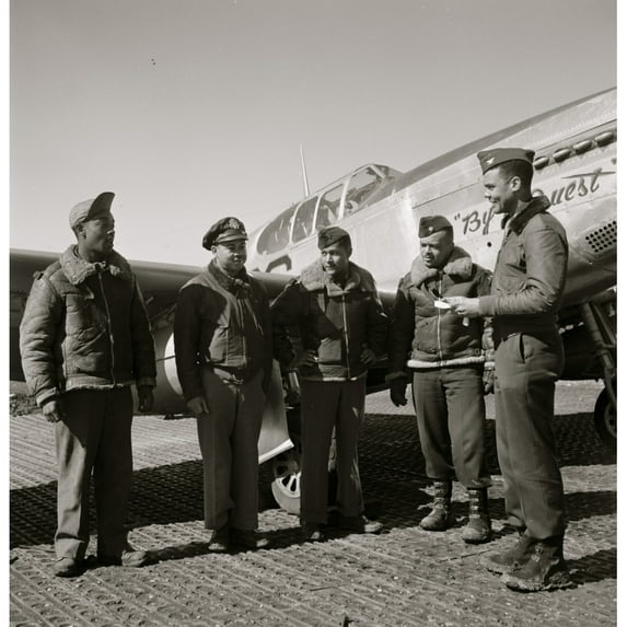 Col. Benjamin O. Davis at Ramitelli Italy March 1945 presenting war bond for best kept A/C Poster Print