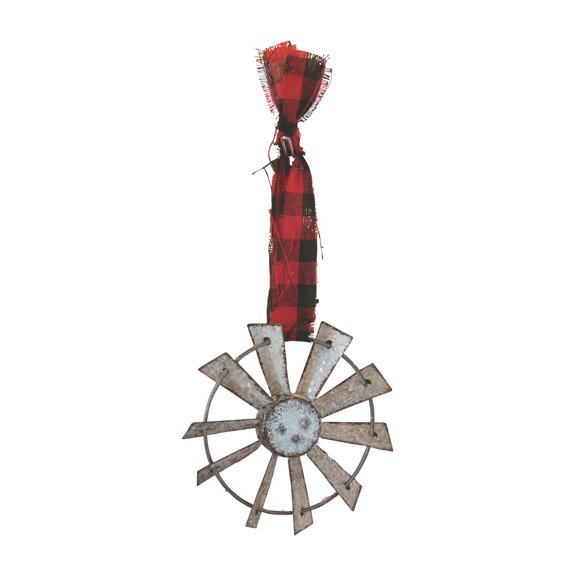 Col House Designs Glittered Windmill Ornament with Buffalo Check Hanger for Farmhouse Christmas Decor