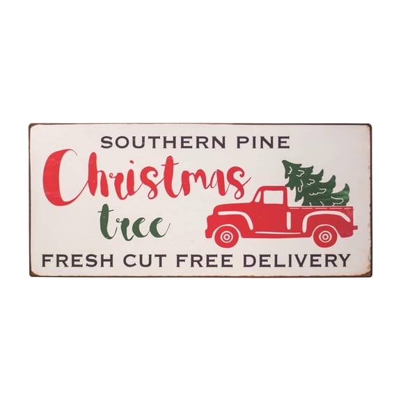 Col House Designs Red Truck Southern Pine Christmas Tree Metal Sign - Farmhouse Christmas Red Truck Decor - Vintage Christmas Decor