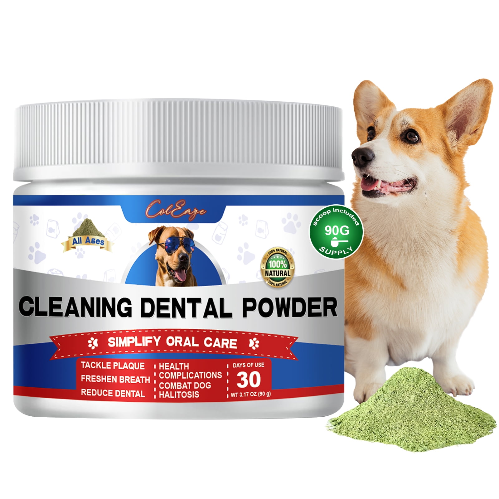 ColEaze Dental Powder for Dog Teeth Cleaning,Dog Breath Fresh Powder,Pet Plaque & Tartar Remover