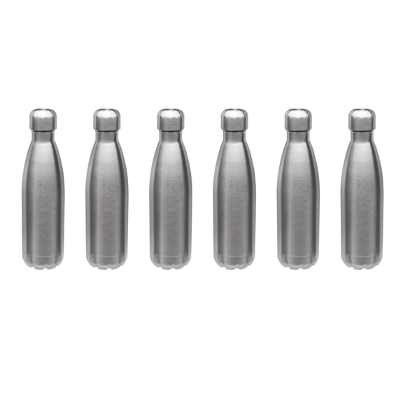Cola Bottle Shaped Water Bottle - 17 oz Stainless Steel Levian Flasks - 6 pack - Stylish Design And Double Walled Insulation - Silver