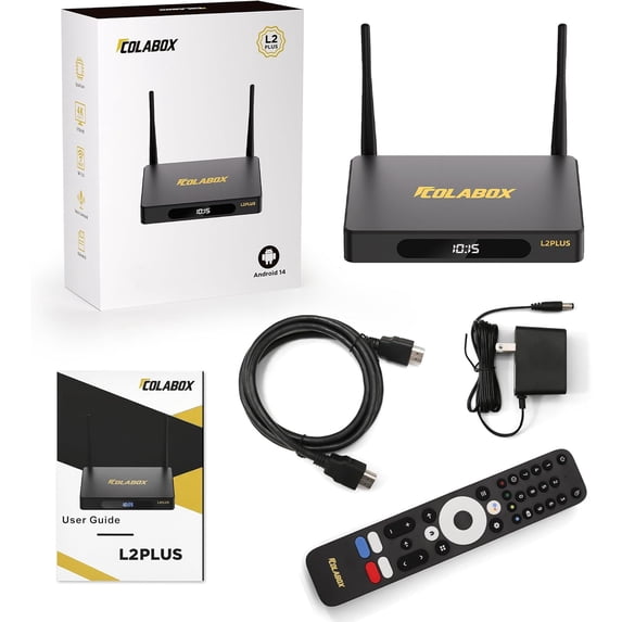 Colabox L2 PLUS Smart TV Box 2026 New Version Android 14, 4GB RAM, 64GB Storage Version Voice Control, 4K HDMI&Ethernet Cable ( Lifetime Tech Support,Easy Setup)