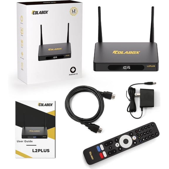 Colabox L2 PLUS Smart TV Box 2026 New Version Android 14, 4GB RAM, 64GB Storage Version Voice Control, 4K HDMI&Ethernet Cable ( Lifetime Tech Support,Easy Setup)