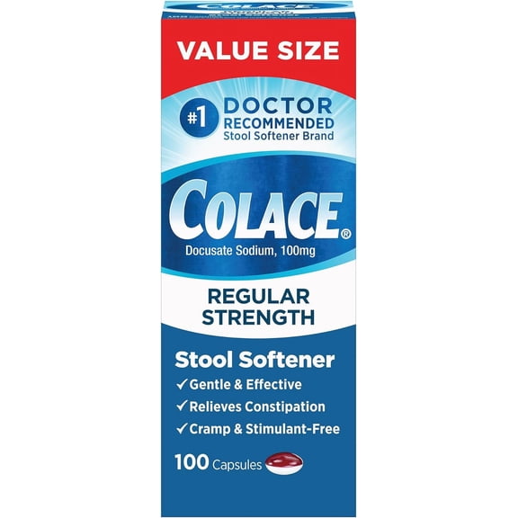 Colace 100 mg Stool Softener Regular Strength Capsules, 100 Count