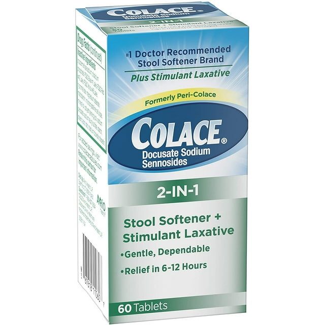 Colace 2In1 Stool Softener Stimulant Laxative Tablets, 60 ct, 3 Pack