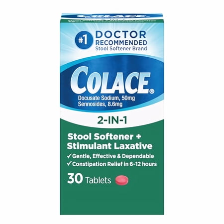 Colace 2-in-1 Stool Softener + Stimulant Laxative Tablets (Pack of 18)