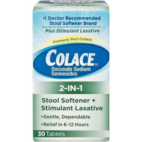 Colace 2-in-1 Stool Softener and Stimulant Laxative 30 ea (Pack of 6)