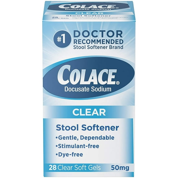 Colace Clear Docusate Sodium Stool Softener 50mg, 28 Count Per Box 2 Pack
