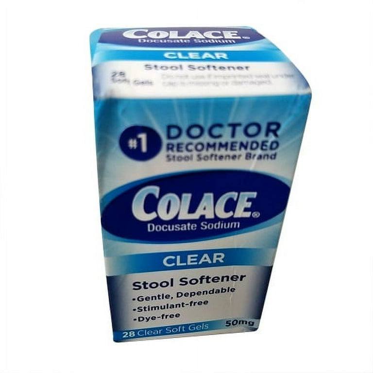Colace Docusate Sodium 50 mg Stool Softener Clear Softgels 28 Ea