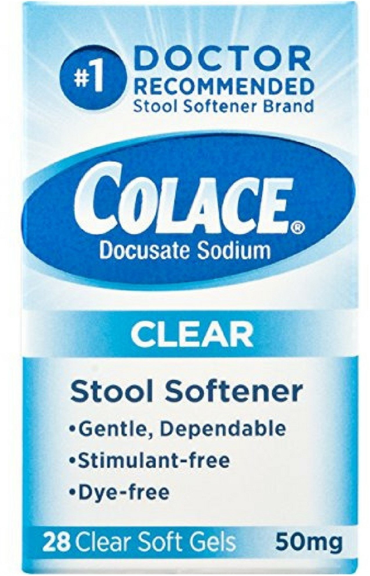 &bdquo;Colace Docusate&ldquo; natrio skaidraus i&scaron;matų mink&scaron;tiklis, mink&scaron;ti geliai, 50 Mg, 28 ct